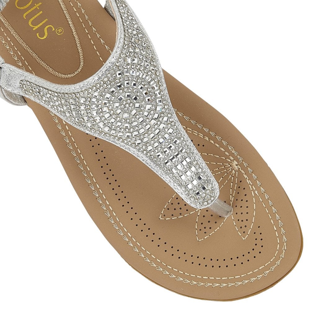 Lotus Orla ULP124 Ladies Silver Textile Pull On Sandals-elevate your sole