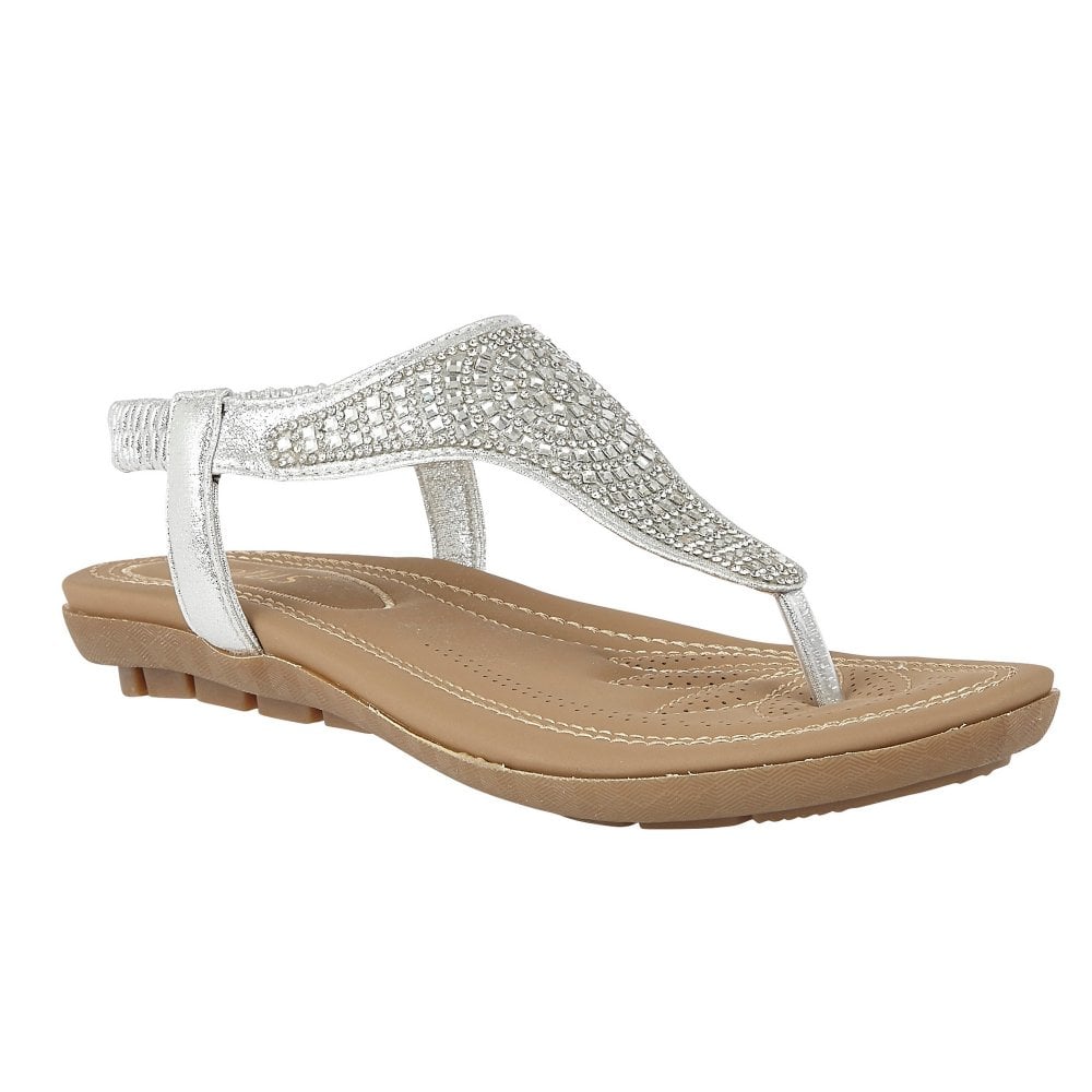 Lotus Orla ULP124 Ladies Silver Textile Pull On Sandals-elevate your sole