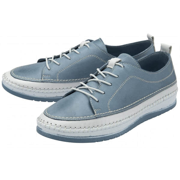 Lotus Rimini Ladies Blue Leather Elasticated Shoes with lace-up design and white sole.