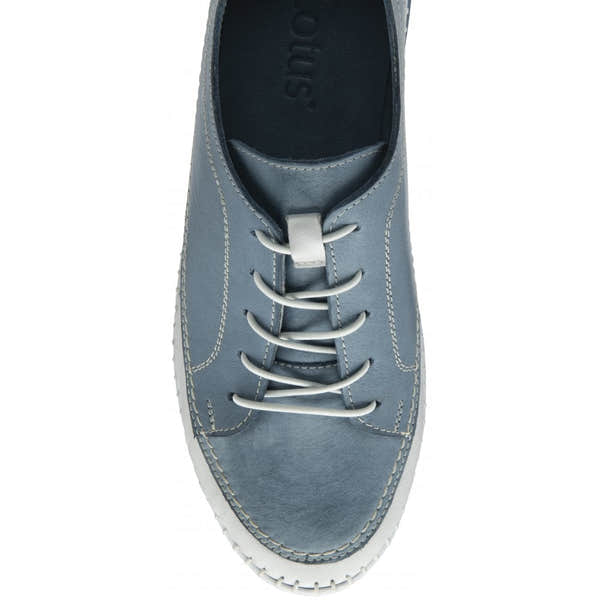 Lotus Rimini Women's Blue Leather Elasticated Shoes with White Laces and Sole, stylish and comfortable for casual wear.