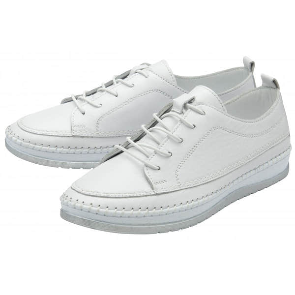 Lotus Rimini Ladies White Leather Elasticated Shoes, casual slip-on with lace-up front, lightweight, comfortable women's footwear.