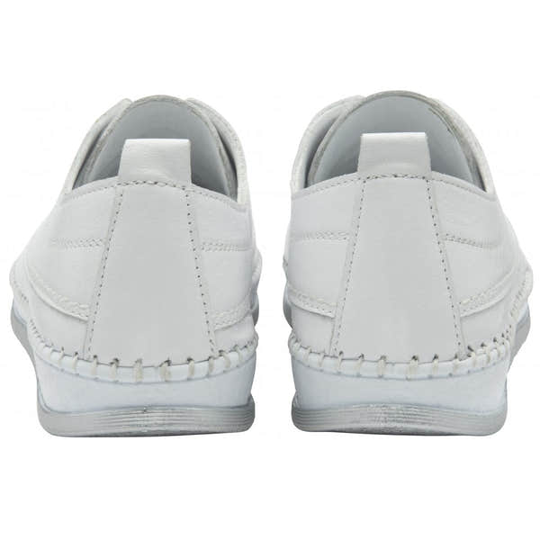Lotus Rimini Ladies White Leather Elasticated Shoes, open back slip-on flats with stitching detail and rubber sole.