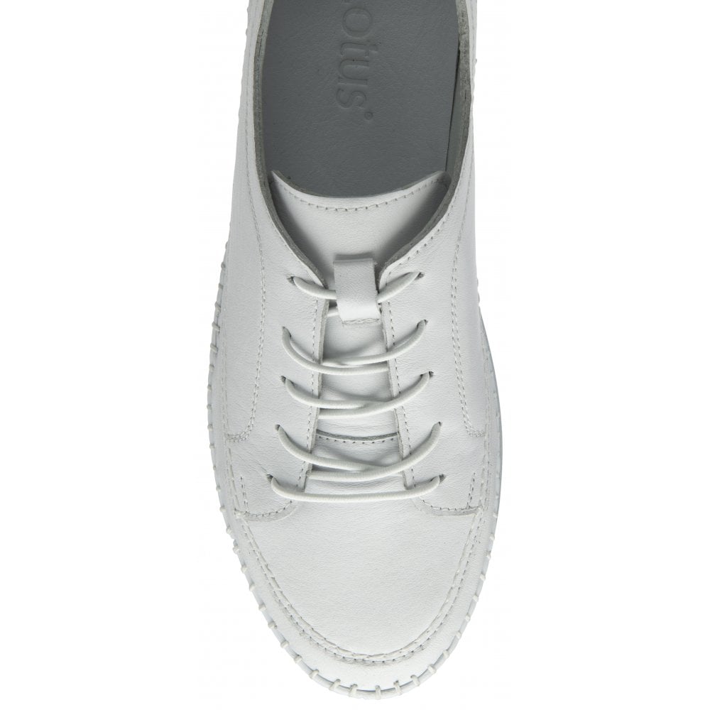 Lotus Rimini Ladies White Leather Elasticated Shoes, casual slip-on with laces and durable sole.