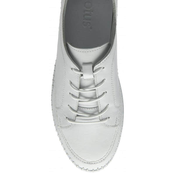 Lotus Rimini Ladies White Leather Elasticated Shoes, casual slip-on with laces and durable sole.