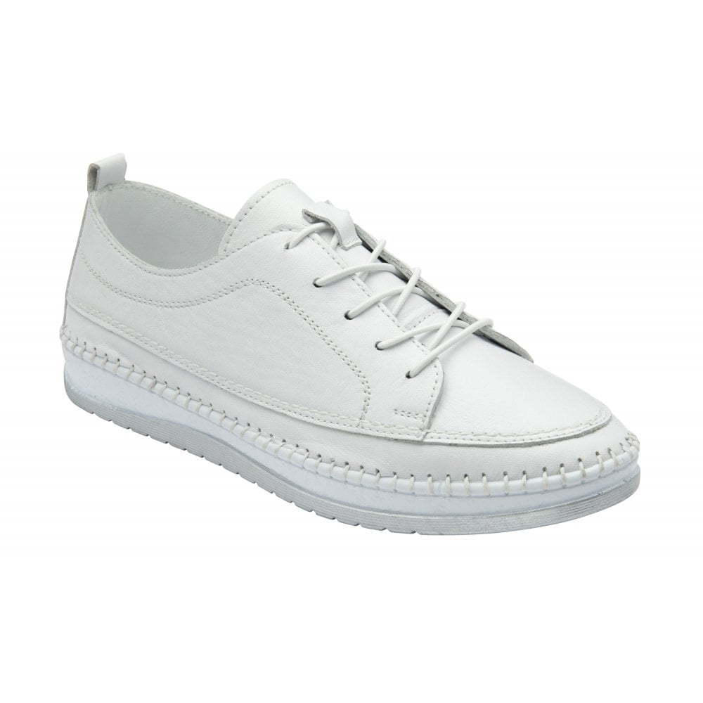 Lotus Rimini Ladies White Leather Elasticated Shoes with lace-up design and slip-on style.