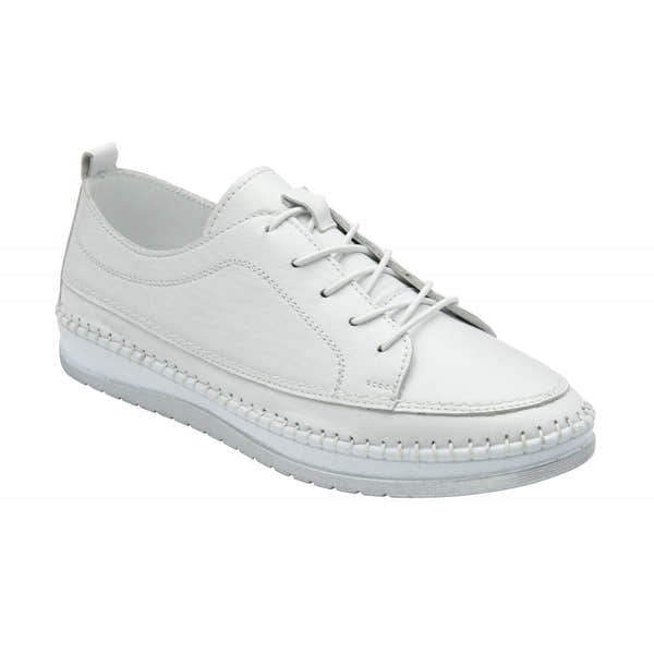 Lotus Rimini Ladies White Leather Elasticated Shoes with lace-up design and slip-on style.