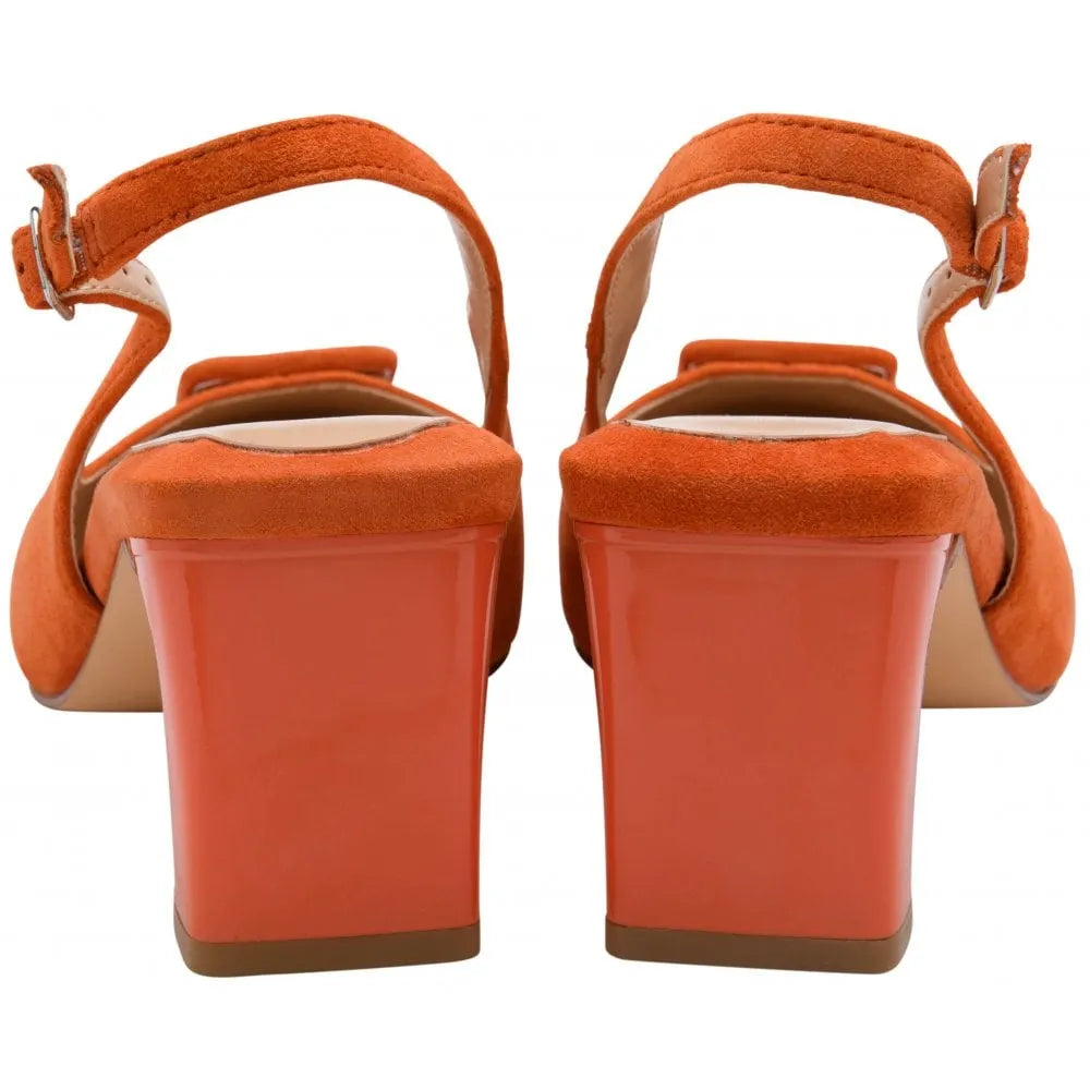 Lotus Rochelle women's orange suede slingback shoes with chunky heels and adjustable straps.