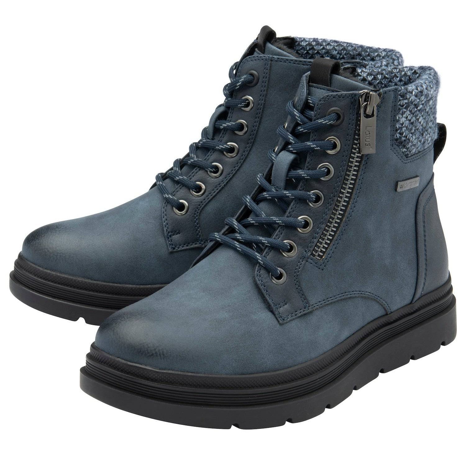 Lotus Saundra Ladies Blue Waterproof Zip & Lace Ankle Boots-elevate your sole