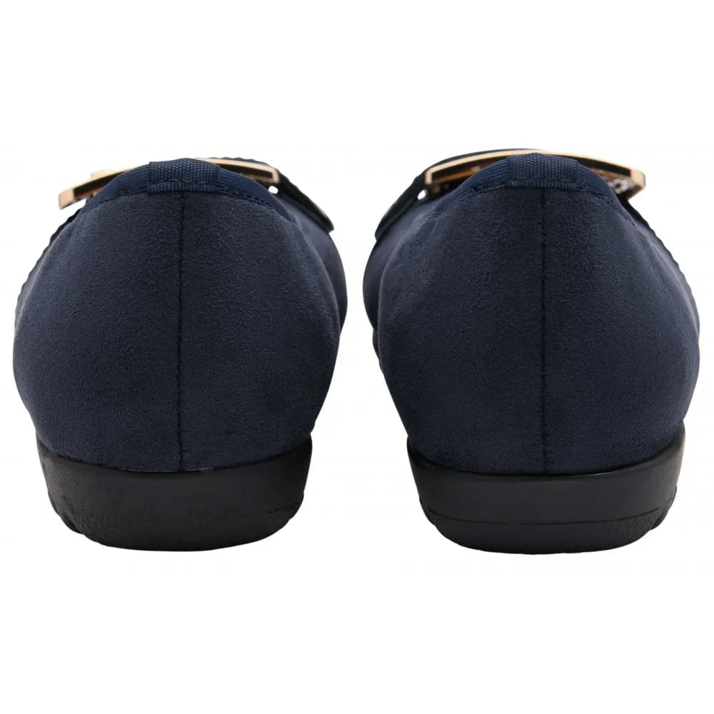 Lotus Tandy Ladies Navy Slip-On Shoes with rounded toe and cushioned sole, perfect for casual wear.