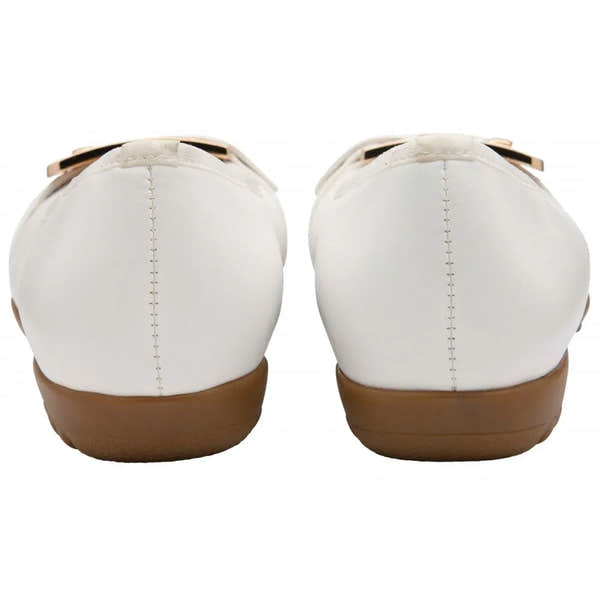 Lotus Tandy ladies white slip-on shoes, back view with brown soles, smooth leather upper, stylish and comfortable footwear.