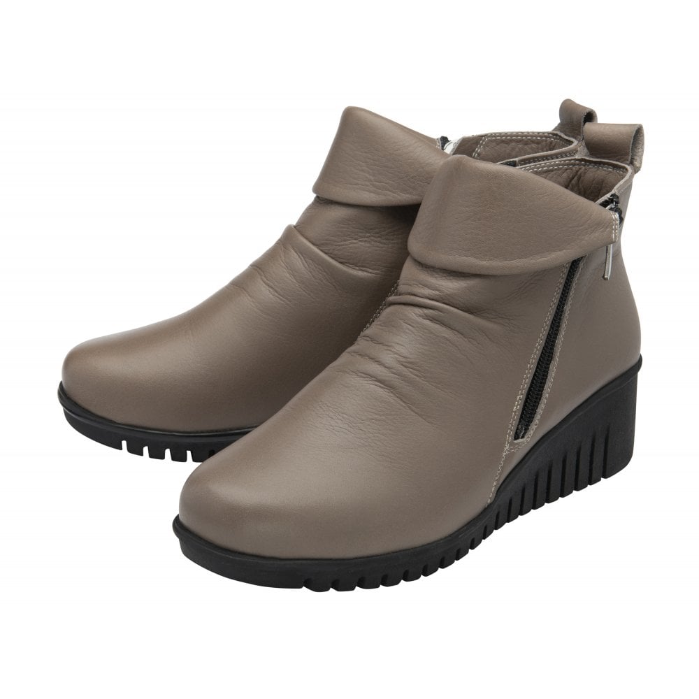 Lotus ULB299DC Cordelia Ladies Clay Leather Twin Zip Ankle Boots with black rubber soles and side zipper detail.