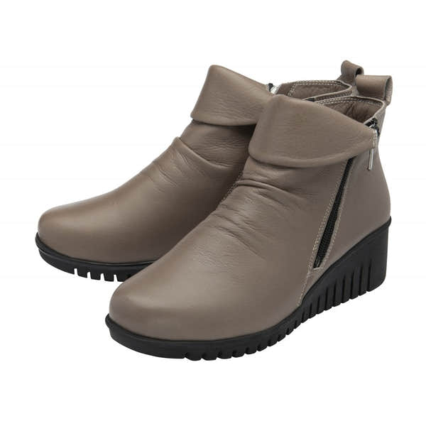 Lotus ULB299DC Cordelia Ladies Clay Leather Twin Zip Ankle Boots with black rubber soles and side zipper detail.