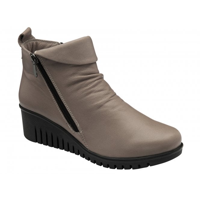 Lotus ULB299DC Cordelia women's clay leather twin-zip ankle boots with wedge sole and stylish design.