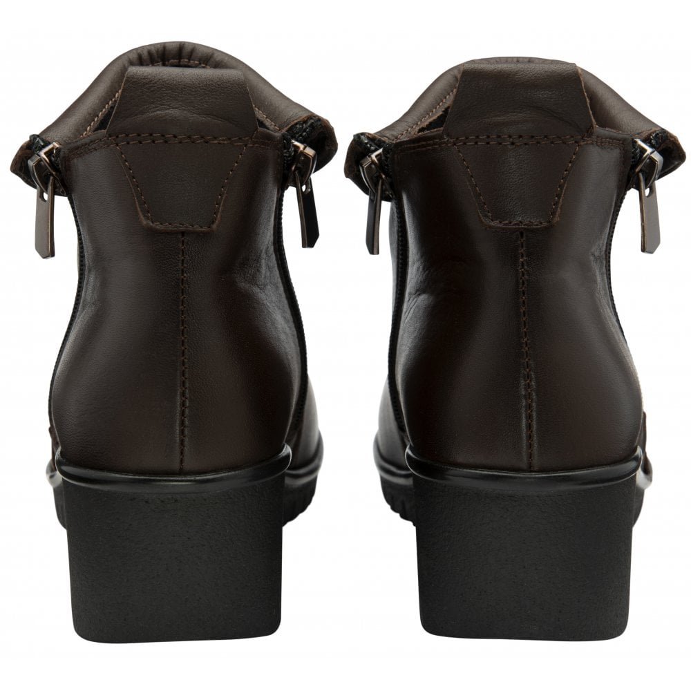 Lotus ULB299TT Cordelia women's brown leather twin zip ankle boots with chunky heel and stylish design.
