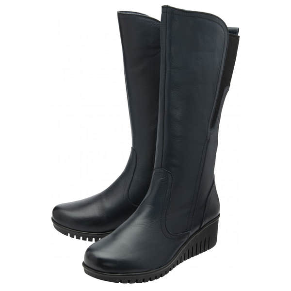 Lotus ULB345DE Fitzgerald Ladies Navy Leather & Textile Mid-Calf Boots with Side Zip, stylish and comfortable.