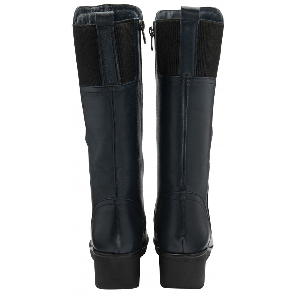 Lotus ULB345DE Fitzgerald Navy Leather & Textile Side Zip Mid-Calf Boots, stylish women's footwear with chunky block heel.