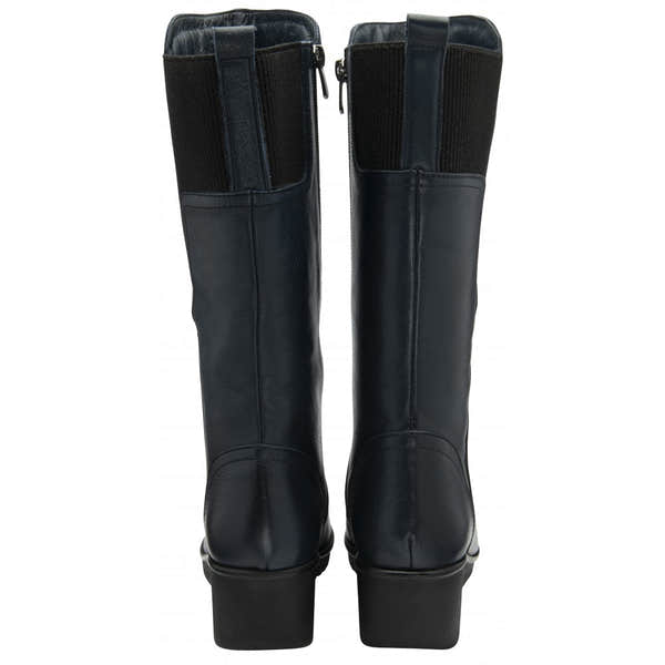 Lotus ULB345DE Fitzgerald Navy Leather & Textile Side Zip Mid-Calf Boots, stylish women's footwear with chunky block heel.