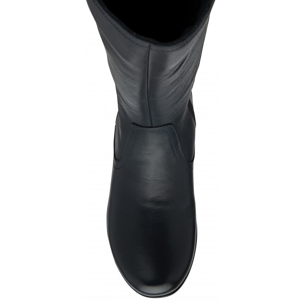 Lotus Fitzgerald Ladies Navy Leather & Textile Side Zip Mid-Calf Boots, stylish women's footwear with leather and textile material.
