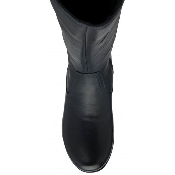 Lotus Fitzgerald Ladies Navy Leather & Textile Side Zip Mid-Calf Boots, stylish women's footwear with leather and textile material.
