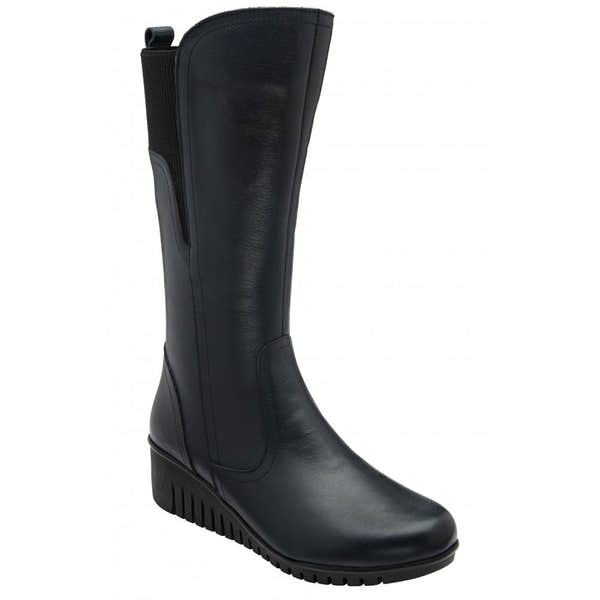 Lotus ULB345DE Fitzgerald Navy Leather & Textile Side Zip Mid-Calf Boots, stylish women's footwear with zipper, leather and textile materials.