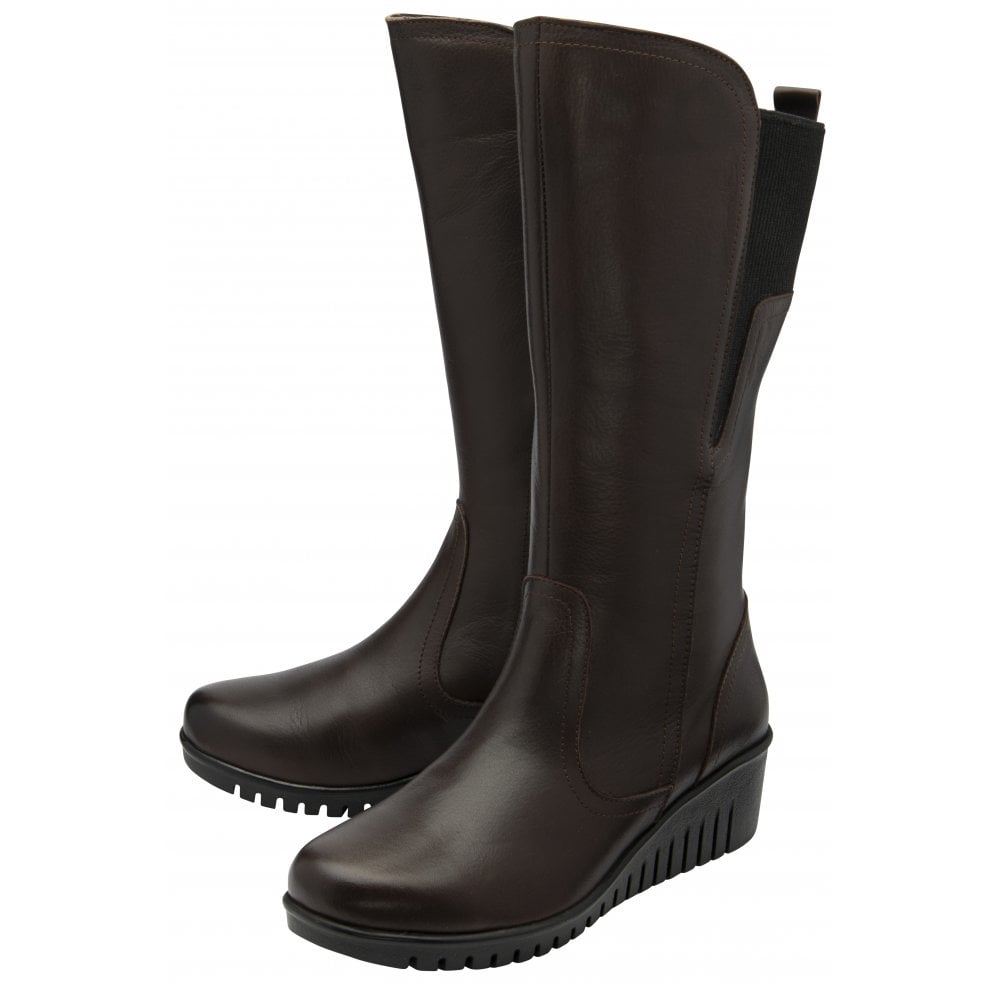 Lotus ULB345TT Fitzgerald women's mid-calf boots, brown leather and textile, side zip, stylish fall and winter footwear.