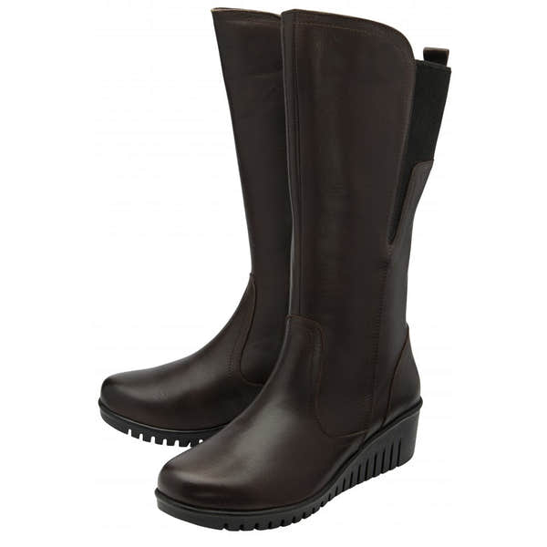Lotus ULB345TT Fitzgerald women's mid-calf boots, brown leather and textile, side zip, stylish fall and winter footwear.