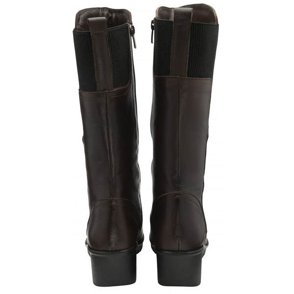 Lotus Fitzgerald Ladies Brown Leather & Textile Side Zip Mid-Calf Boots, stylish women's footwear with chunky heels and zipper closure.