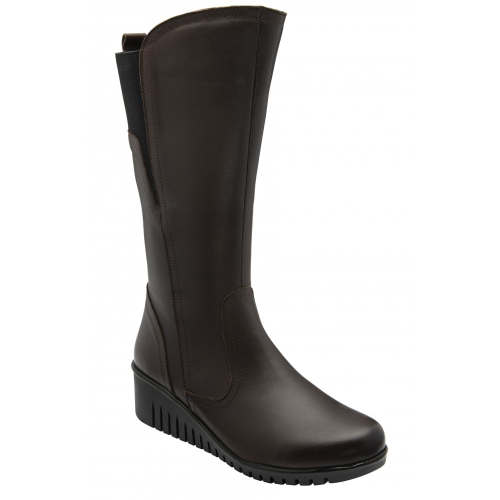 Lotus ULB345TT Fitzgerald women's brown leather and textile side-zip mid-calf boots with chunky sole.