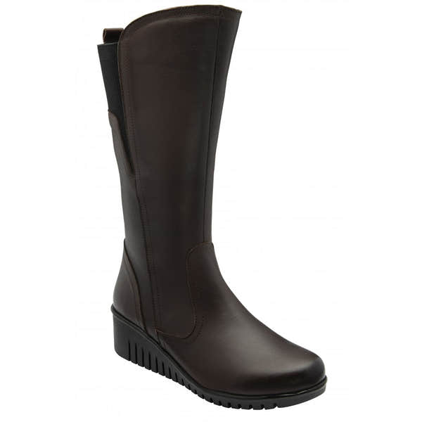 Lotus ULB345TT Fitzgerald women's brown leather and textile side-zip mid-calf boots with chunky sole.
