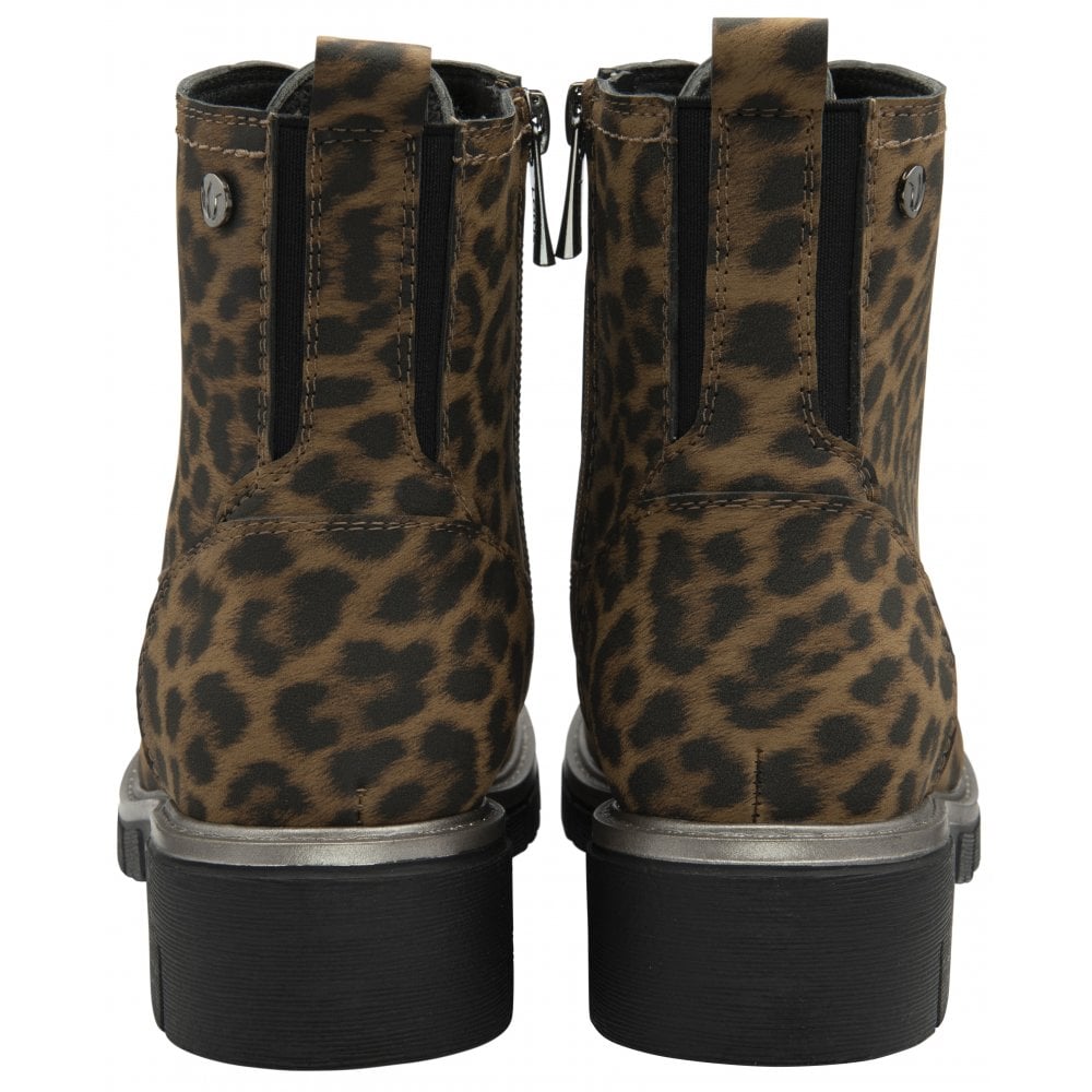Lotus ULB350ZZ Jojo Leopard Zip & Lace Ankle Boots with chunky sole and animal print design.