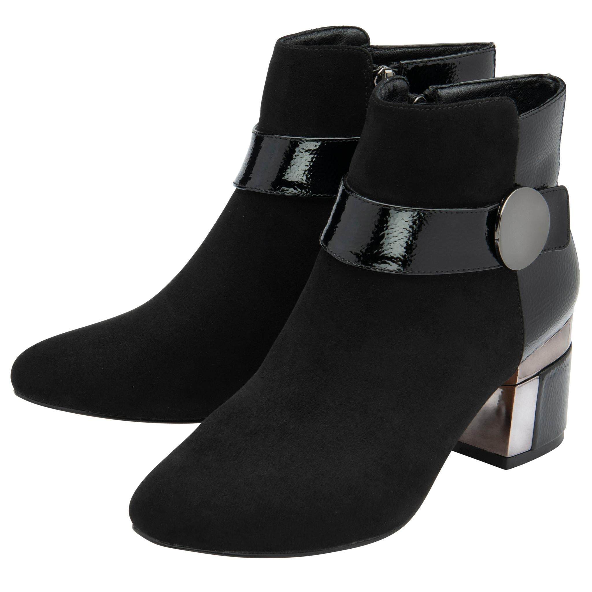 Lotus ULB419 Kirsty women's black combi buckle side zip heeled ankle boots, pair view.