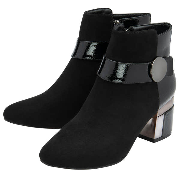 Lotus ULB419 Kirsty women's black combi buckle side zip heeled ankle boots, pair view.
