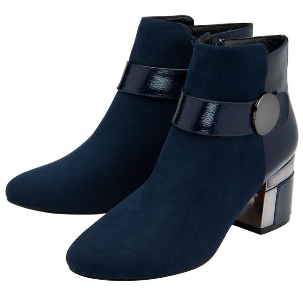 Lotus ULB419 Kirsty women's navy blue combi buckle side zip heeled ankle boots, pair view.