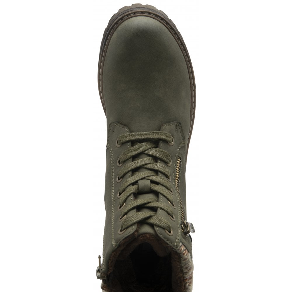 Lotus ULB446LN Stefani women's khaki waterproof ankle boots with zip and lace-up design.