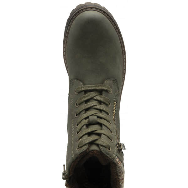 Lotus ULB446LN Stefani women's khaki waterproof ankle boots with zip and lace-up design.