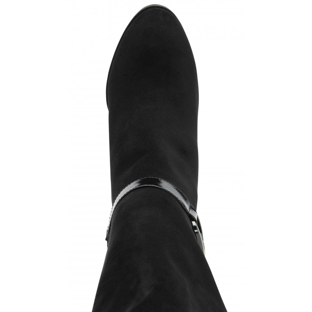 Lotus ULB453BB Harwin women's black textile knee-high boots with side zip, stylish and comfortable footwear.