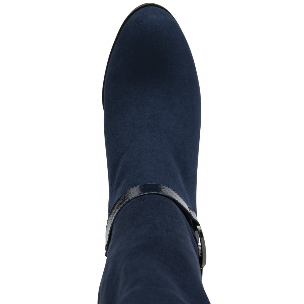 Lotus ULB453DE navy textile ladies knee-high zip boots with side zipper detail.