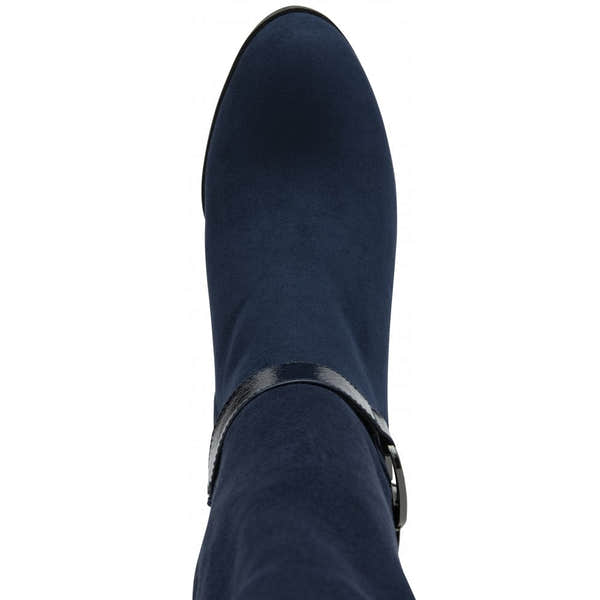 Lotus ULB453DE navy textile ladies knee-high zip boots with side zipper detail.