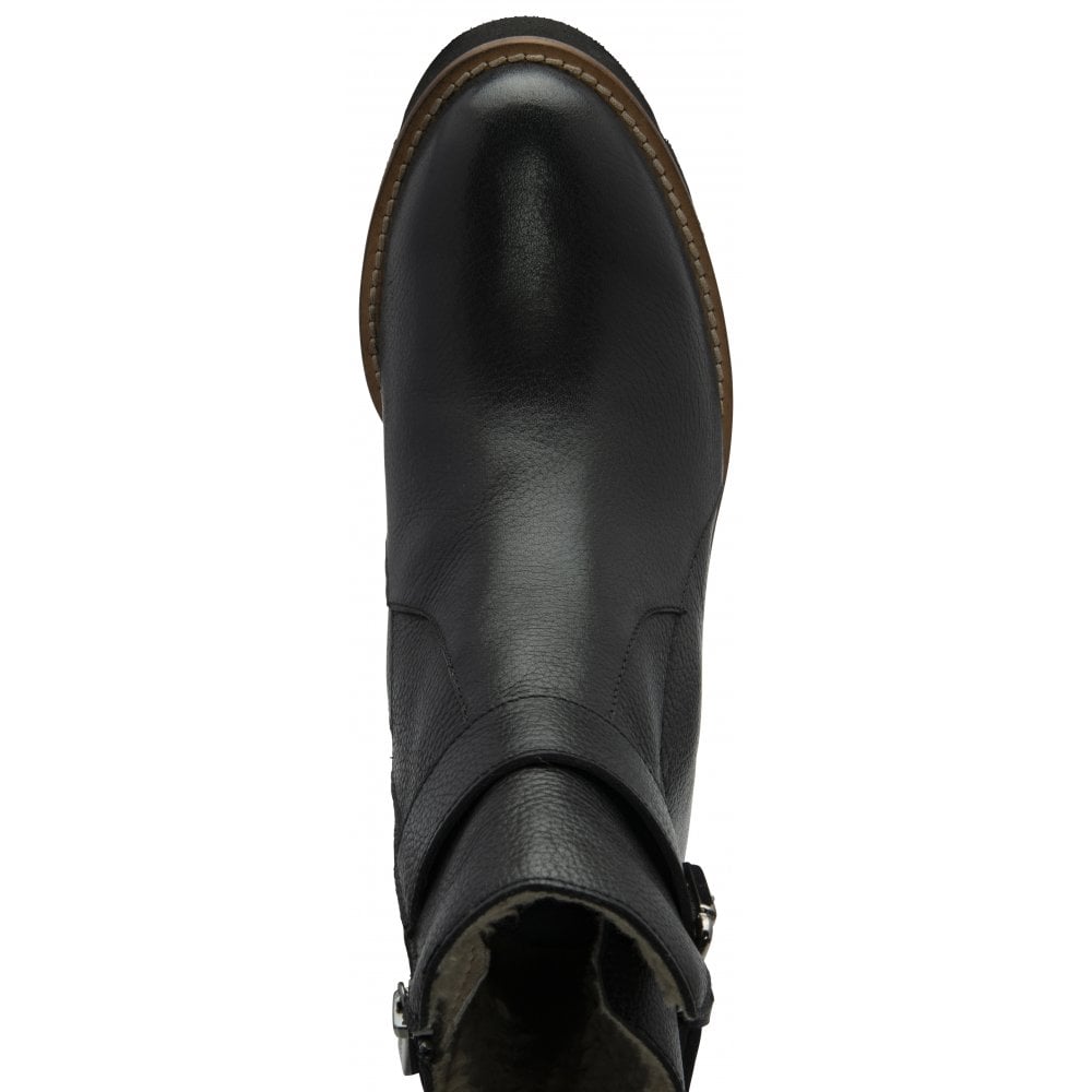 Lotus ULB485BB Emberlynn women's black leather ankle boot with side zipper and rounded toe.