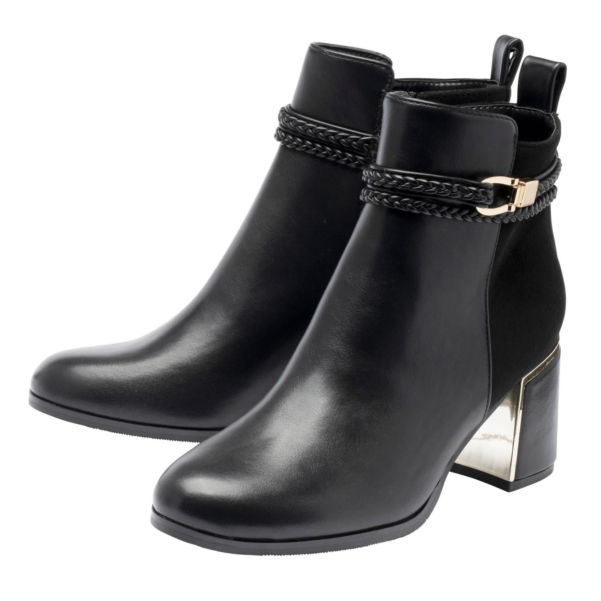 Lotus ULB529 Winona women's black combi buckle side zip heeled ankle boots, pair view.