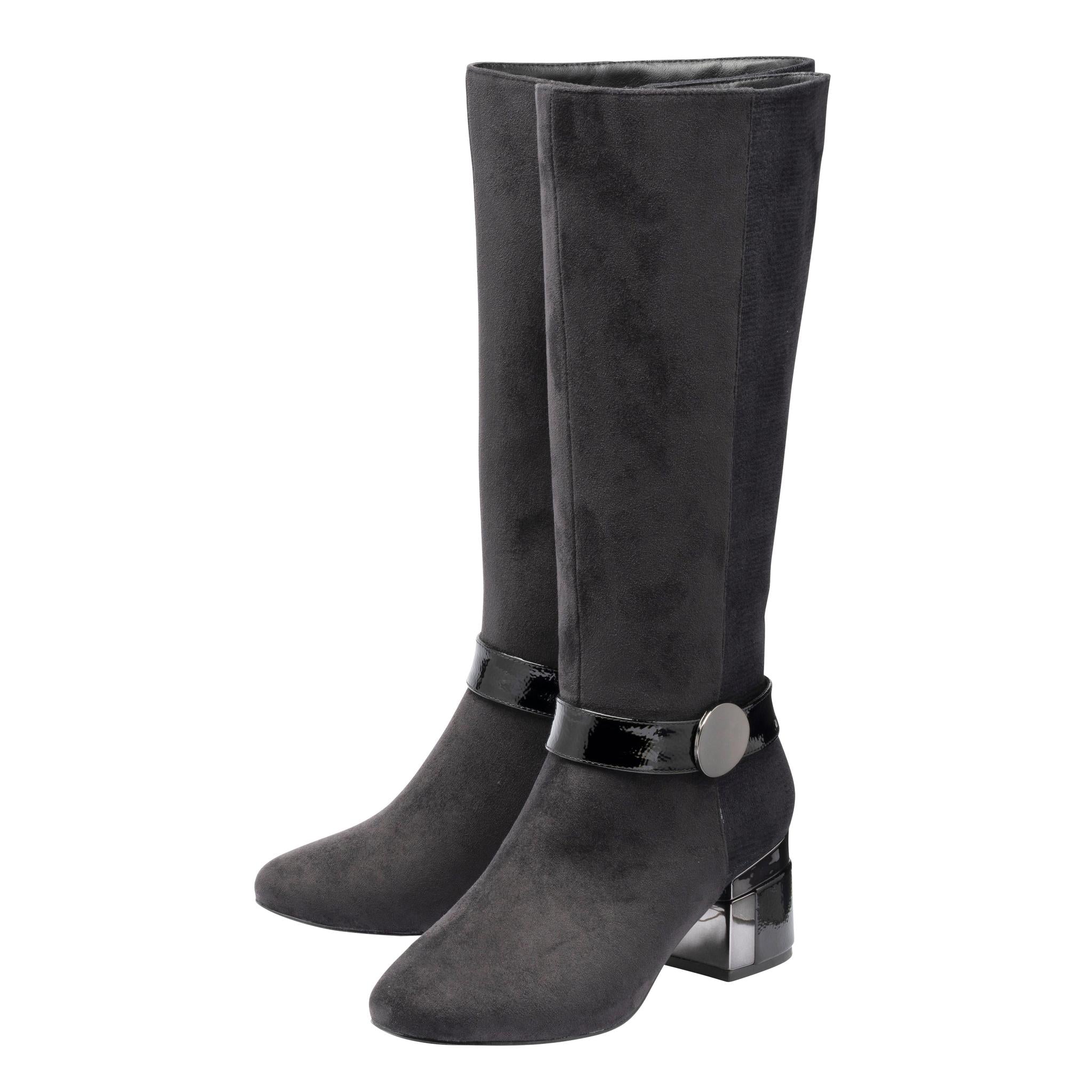Lotus ULB540 Solia women's black combi side zip heeled knee high boots, pair view.