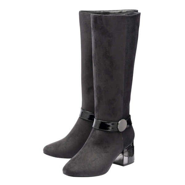 Lotus ULB540 Solia women's black combi side zip heeled knee high boots, pair view.