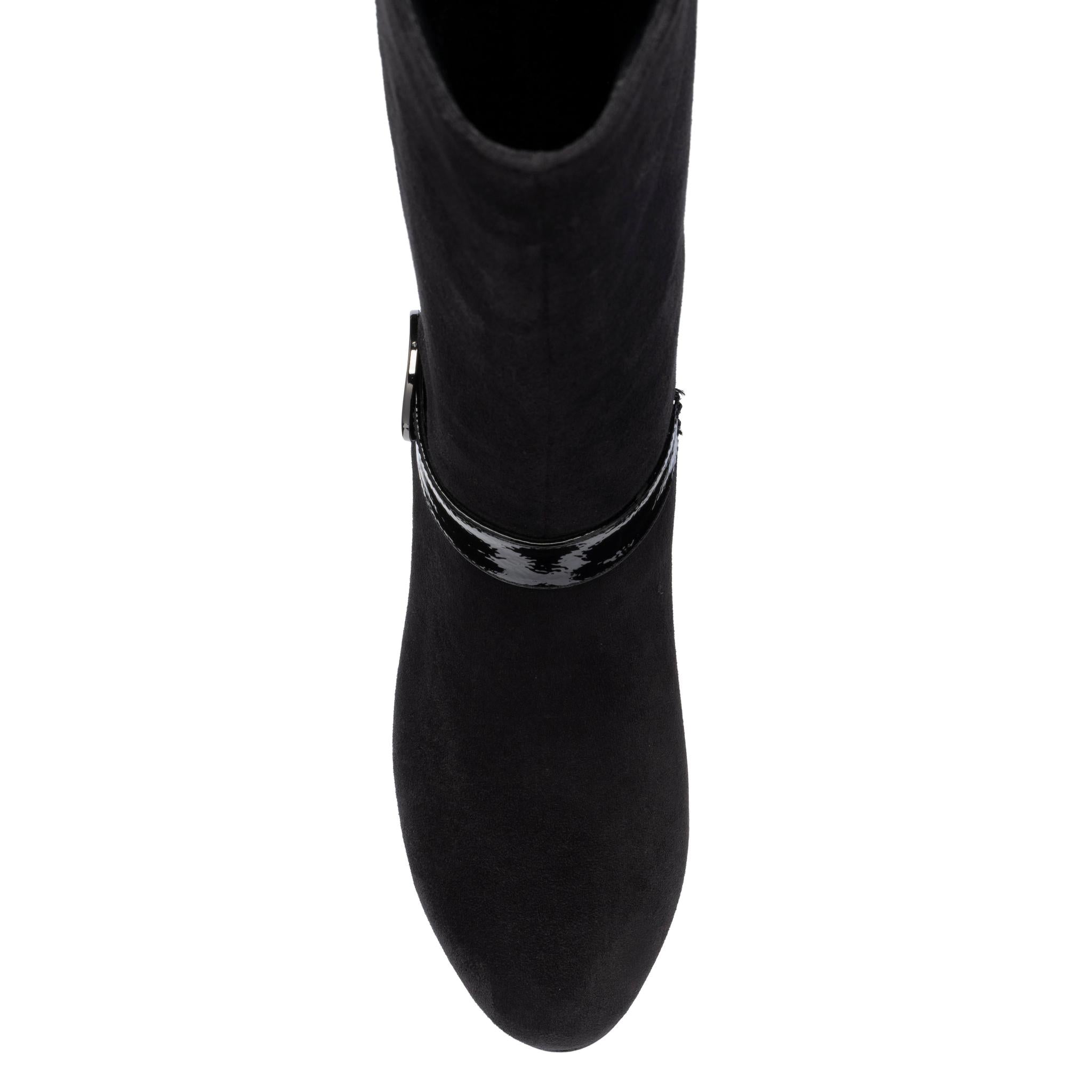 Lotus ULB540 Solia women's black combi side zip heeled knee high boots, toe detail.