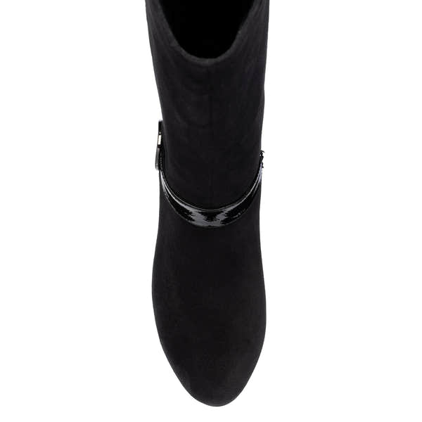 Lotus ULB540 Solia women's black combi side zip heeled knee high boots, toe detail.