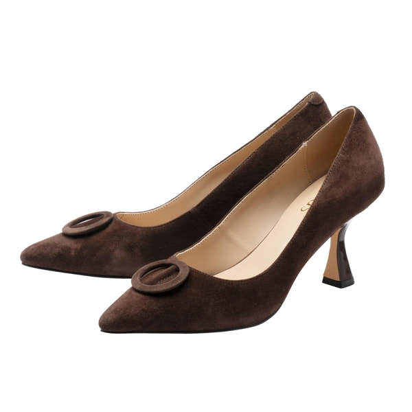 Lotus ULS600 Henley women's brown suede buckle court shoes, pair view.