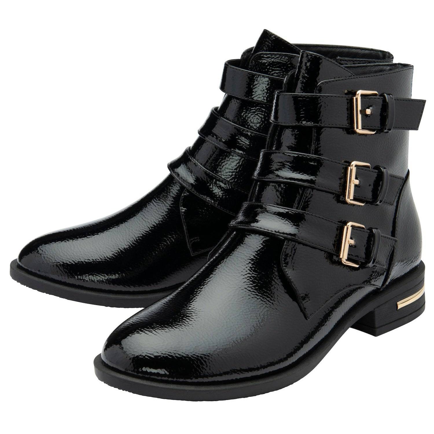 Lotus Valencia Ladies Black Patent Side Zip Ankle Boots-elevate your sole