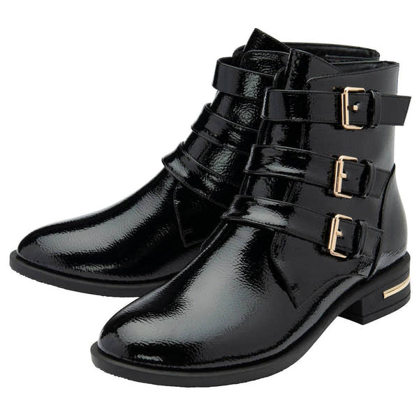 Lotus Valencia Ladies Black Patent Side Zip Ankle Boots-elevate your sole