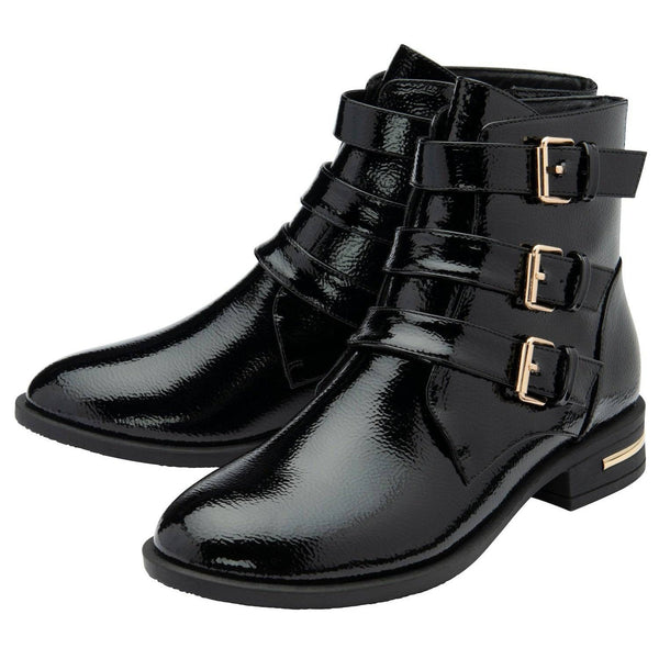 Lotus Valencia Ladies Black Patent Side Zip Ankle Boots-elevate your sole