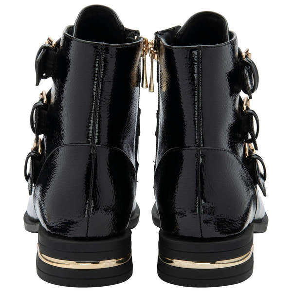 Lotus Valencia Ladies Black Patent Side Zip Ankle Boots-elevate your sole