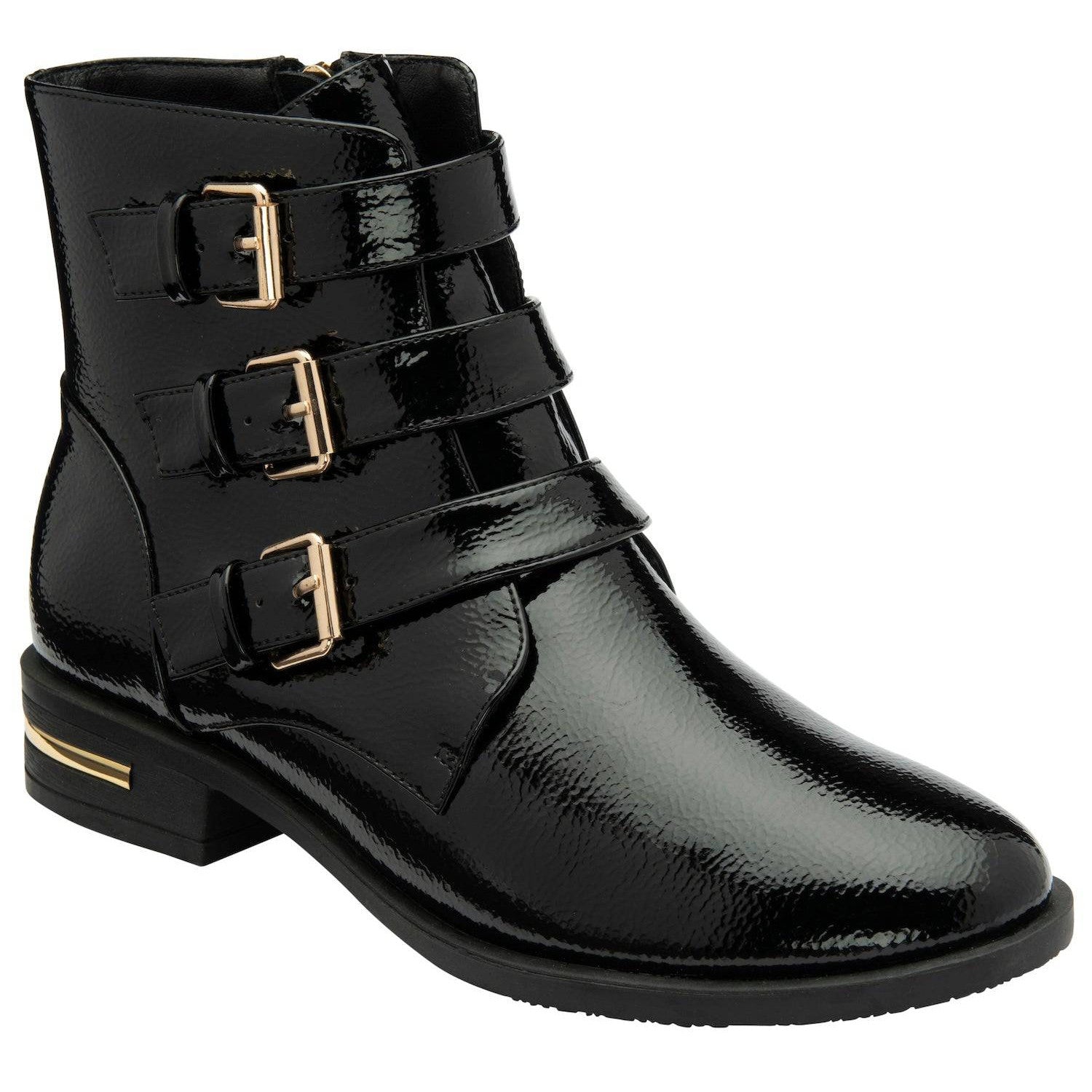 Lotus Valencia Ladies Black Patent Side Zip Ankle Boots-elevate your sole